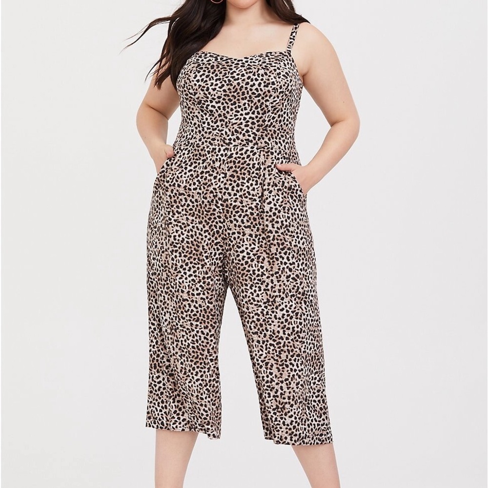 torrid Leopard Print Sleeveless Cropped Jumpsuit in Beige and Black